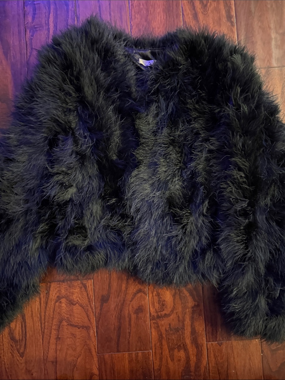 Black Feather Fur Cropped Jacket - Women size small Aqua by Bloomingdale’s